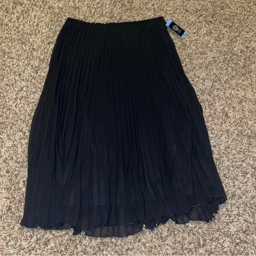 Vince Camuto Ladies Detailed Pull On Pleated Midi Skirt Black Large New